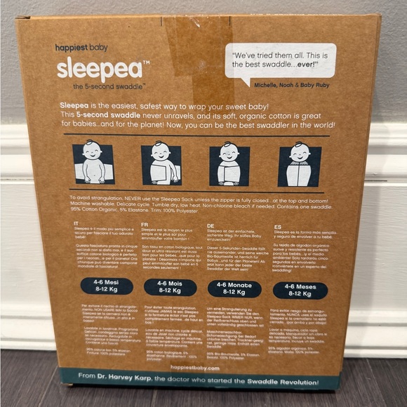 NWT Happiest Baby Snoo Sleepea Swaddle Size Large 4-6M 18-26lbs - Green Star - Picture 4 of 5